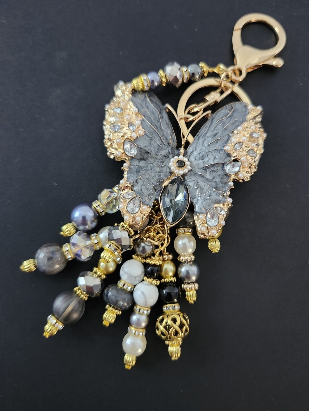 Dolly Tribute Butterfly Purse Charm or Keychain Howlite Jasper Handcrafted